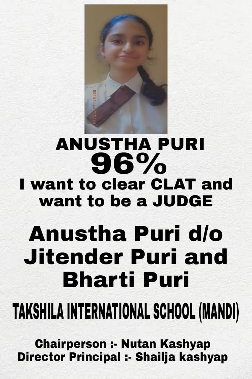 Anustha Puri Class X, 2022 - 96%