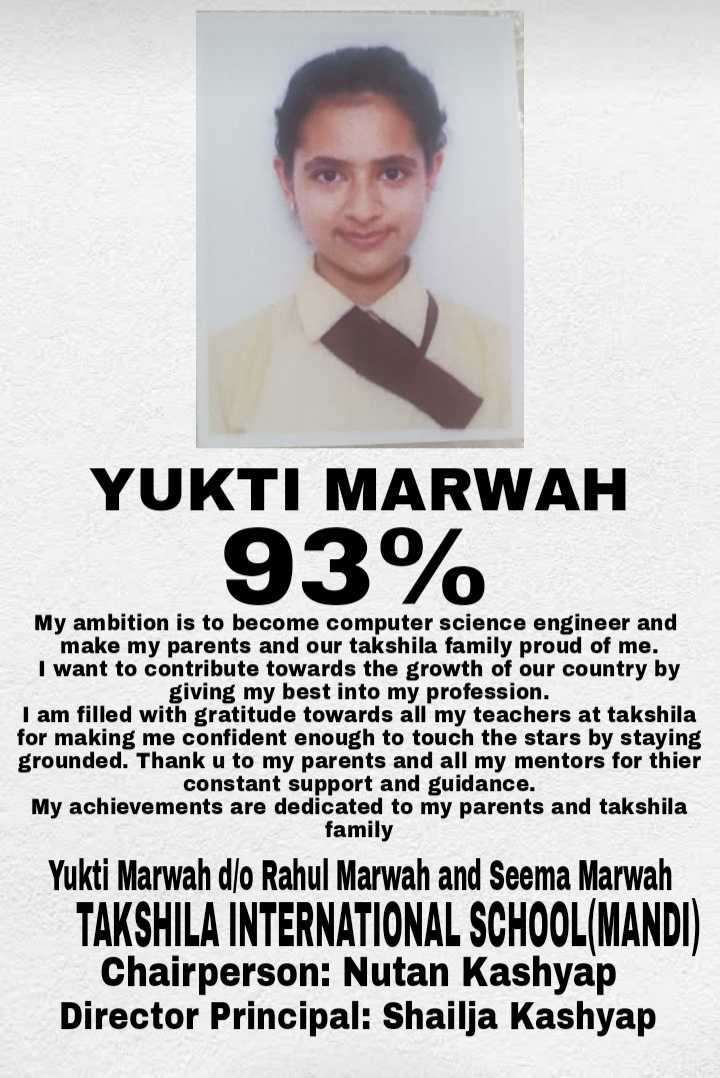 Yukti Marwah, Class X, 2022 - 93%